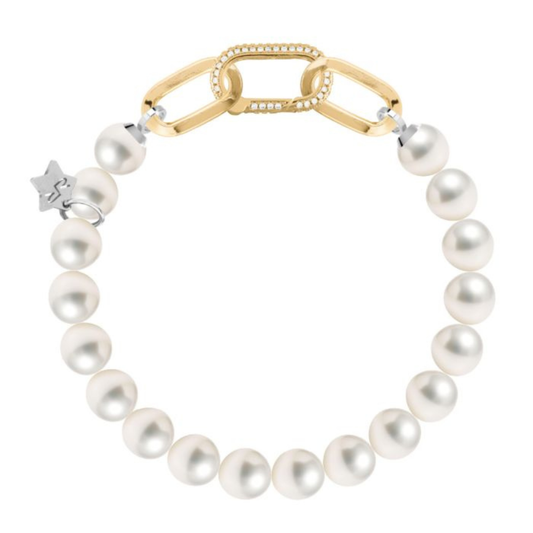 PULSEIRA REBECCA DIVA AL. COM BANHO DE OURO 24K E PEROLAS