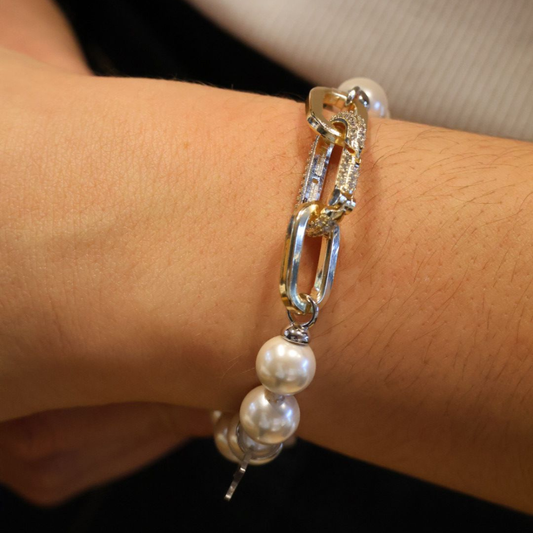 PULSEIRA REBECCA DIVA AL. COM BANHO DE OURO 24K E PEROLAS