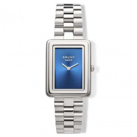 RELÓGIO CAUNY FACETT PRATEADO COM MOSTRADOR AZUL "CFT003"