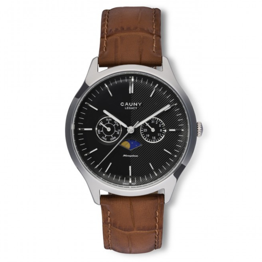 RELÓGIO CAUNY LEGACY BRACELETE EM PELE COM MOSTRADOR PRETO 41 MM