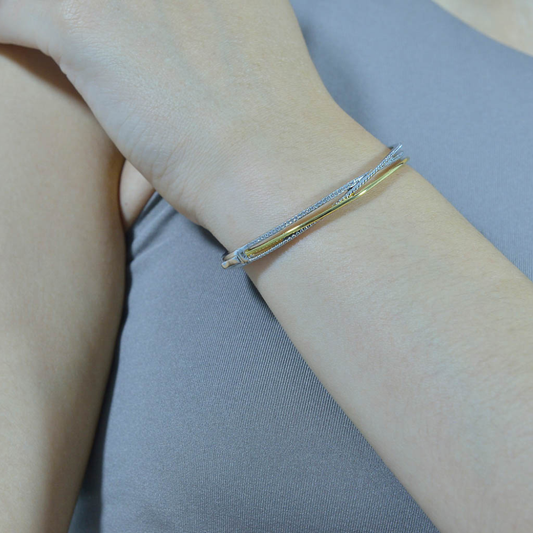 PULSEIRA ( ESCRAVA ) SALVATORE PRATA 925% BICOLOR C/ ZIRCONIAS