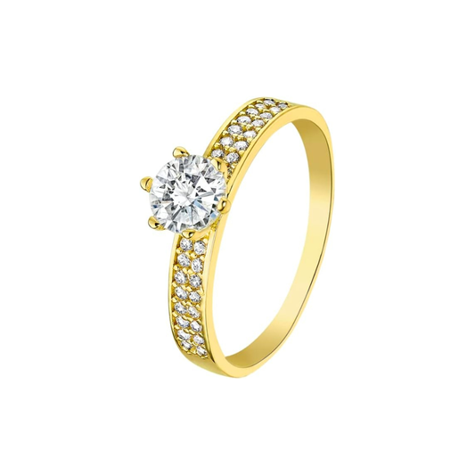 ANEL SOLITÁRIO TIME ROAD EM OURO 9K GOLD COM ZIRCÓNIAS