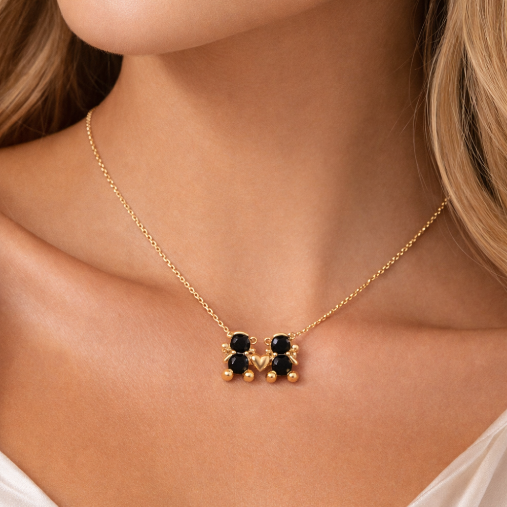 FIO EM PRATA 925% DOURADA DOIS MENINAS AMORZINHO BY MOCHO