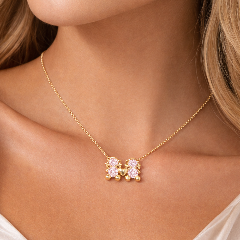 FIO EM PRATA 925% DOURADA DOIS MENINAS AMORZINHO BY MOCHO