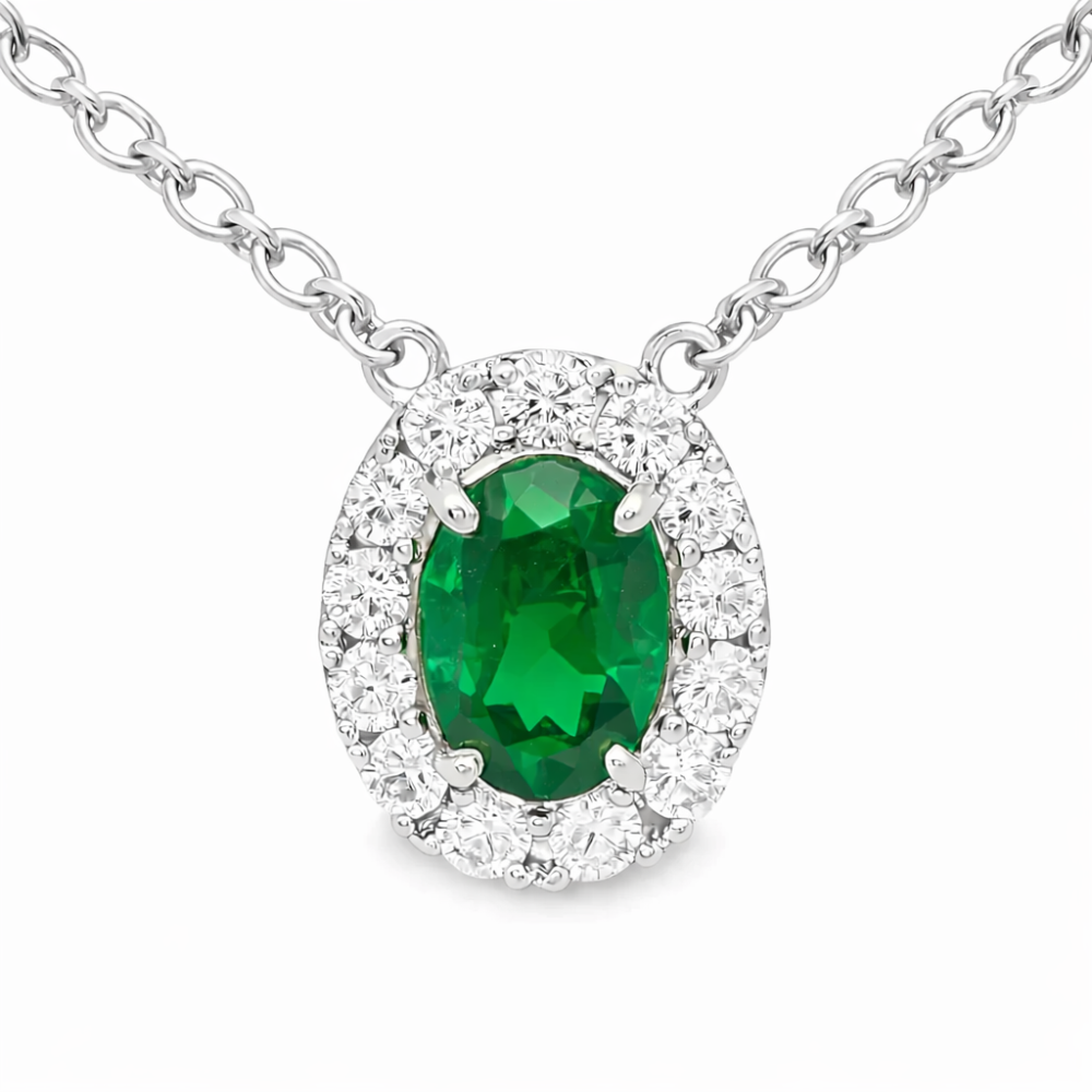 COLAR EM OURO 18K C/ 12 DIAMANTES LABORATORIO 0,36CT 1 ESMERALDA LABORATORIO0,89CT