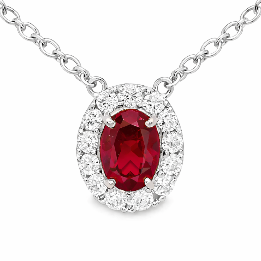 COLAR EM OURO 18K C/ 12 DIAMANTES LABORATORIO 0,36CT 1 RUBI LABORATORIO0,89CT