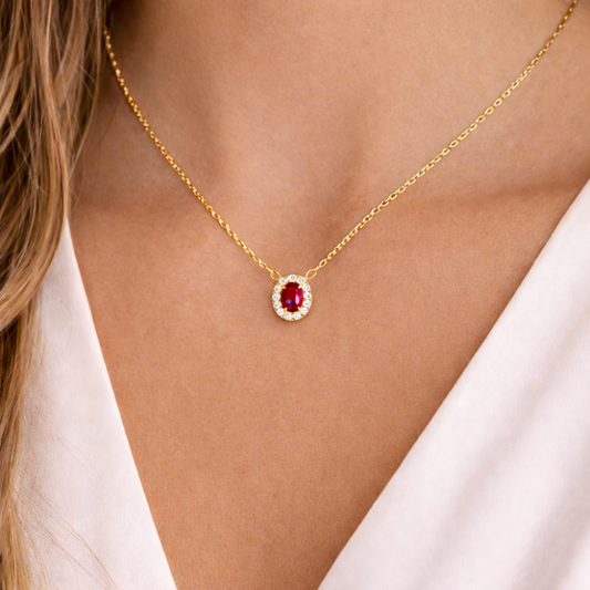 COLAR EM OURO 18K C/ 12 DIAMANTES LABORATORIO 0,36CT 1 RUBI LABORATORIO0,89CT