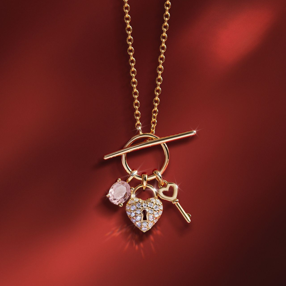 COLAR UNIKE VALENTINES KEY AND HEART GOLDEN