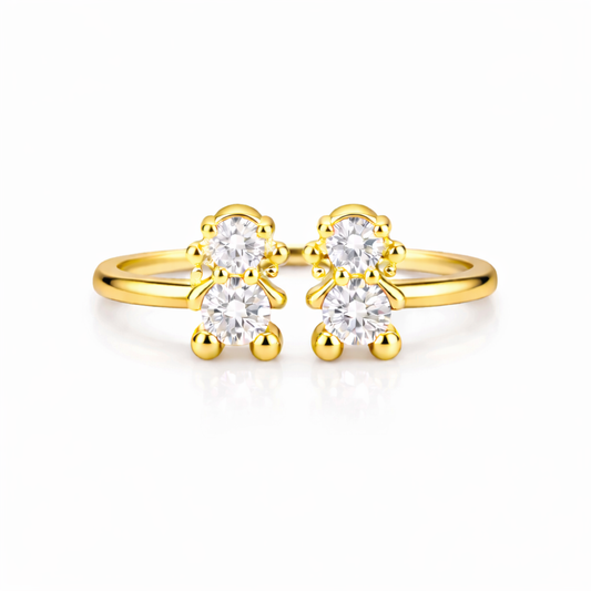 ANEL EM PRATA 925% PLAQUEADO A OURO 2 MENINAS AMORZINHO BY MOCHO