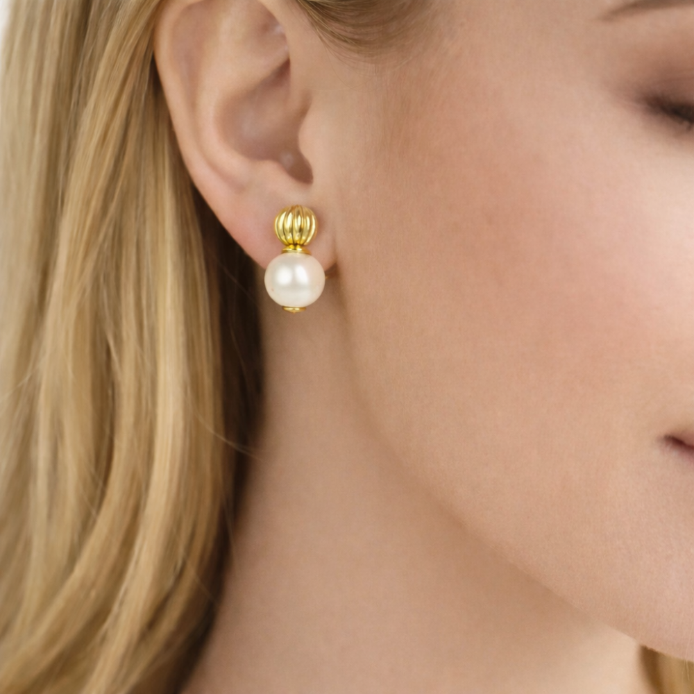 BRINCOS EM OURO 19.2K COM PEROLA