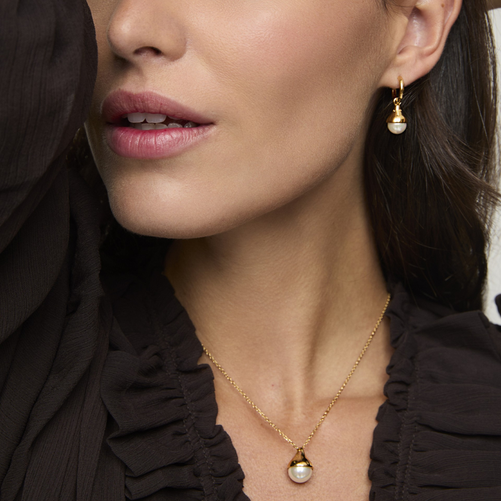 BRINCOS MAJORICA DROP 8MM EM PRATA DOURADA 925 3.52GR