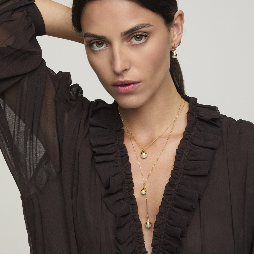 COLAR MAJORICA DROP 8 E 10 MM EM PRATA DOURADA 925 5.95GR