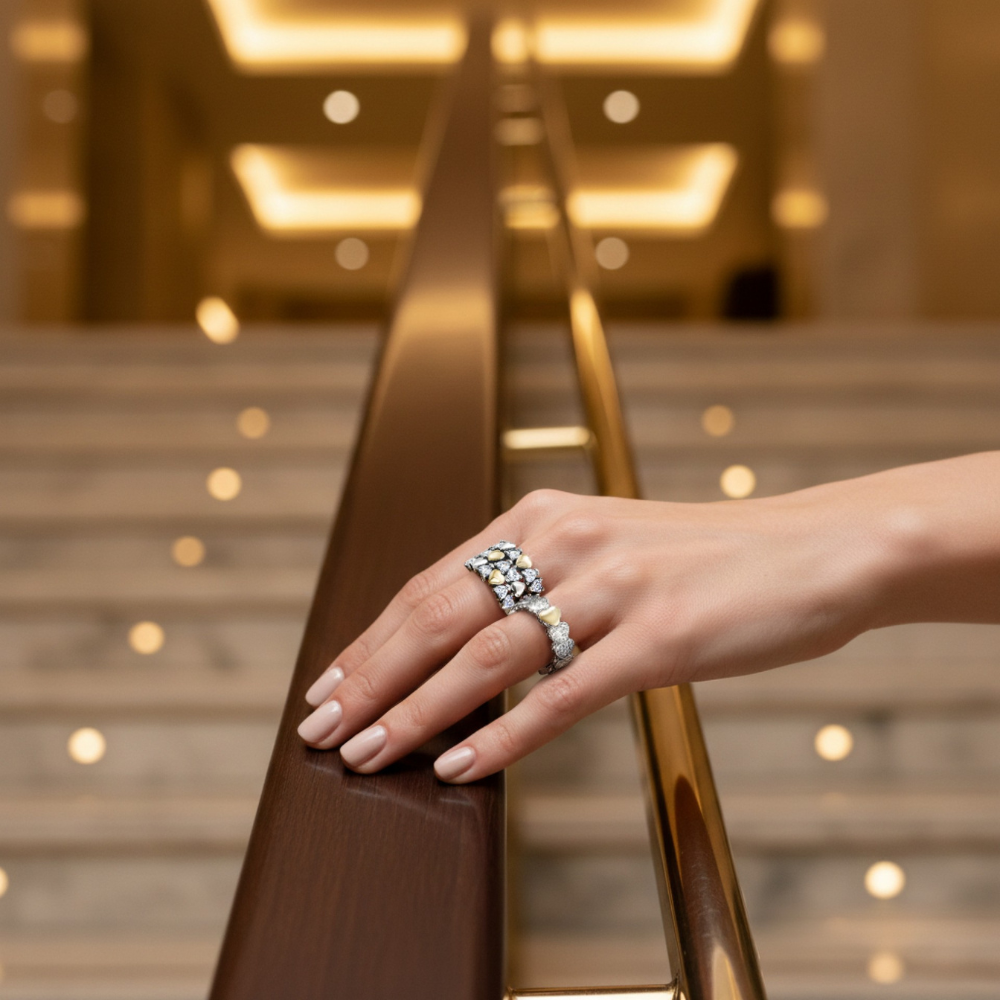 ANEL TASHI HEART IV EM PRATA 925% E OURO 75 T18