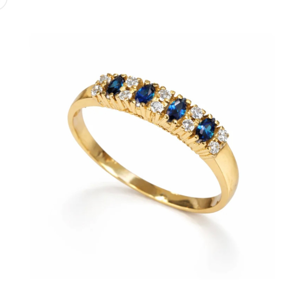 Anel em ouro 19,2k com Diamantes e Safiras