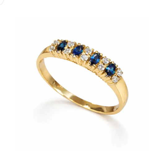 Anel em ouro 19,2k com Diamantes e Safiras