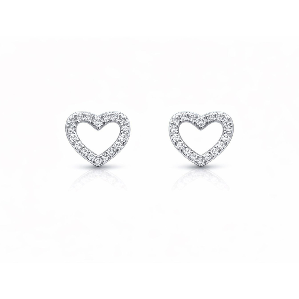 BRINCOS EM PRATA 925 COM ZIRCONIAS CORAÇÃO
