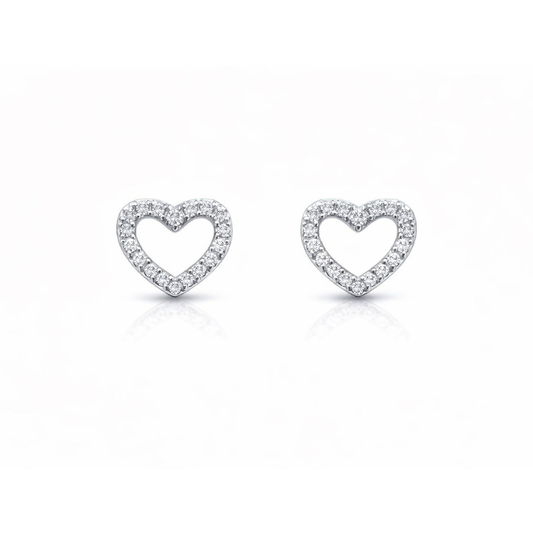 BRINCOS EM PRATA 925 COM ZIRCONIAS CORAÇÃO