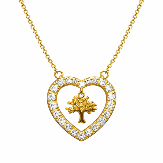 COLAR PRATA D. CORAÇÃO C/ PEDRAS BRANCAS ARVOR DA VIDA