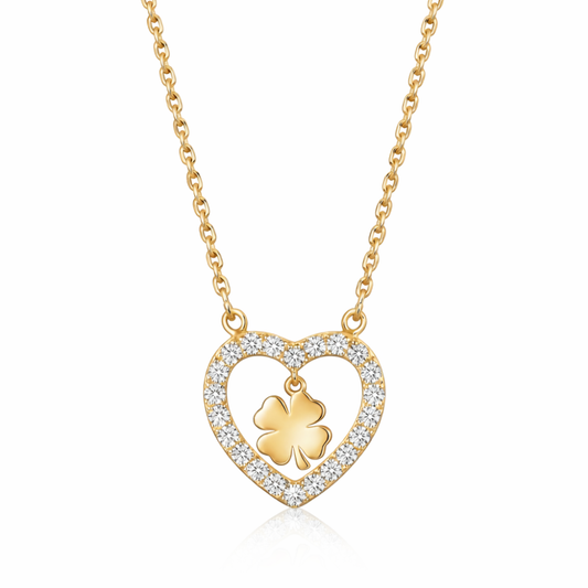 COLAR PRATA D. CORAÇÃO C/ PEDRAS BRANCAS TREVO