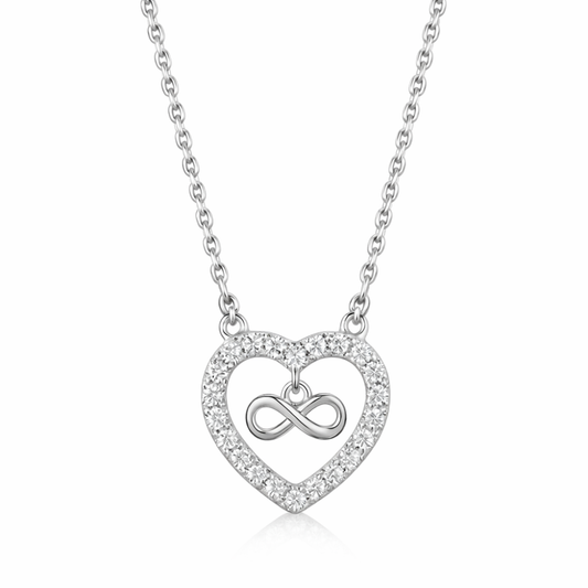 COLAR PRATA CORAÇÃO C/ PEDRAS BRANCAS INFINITO