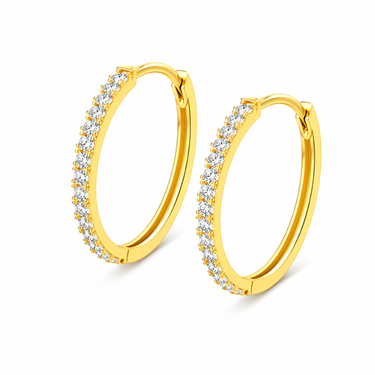 BRINCOS ( ARGOLAS ) EM OURO 9K COM ZIRCONIAS
