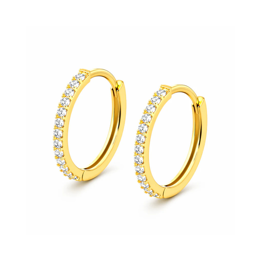 BRINCOS ( ARGOLAS ) EM OURO 9K COM ZIRCONIAS