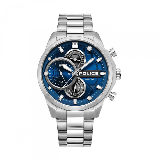 RELOGIO POLICE REACTOR FUNDO AZUL PRATEADO
