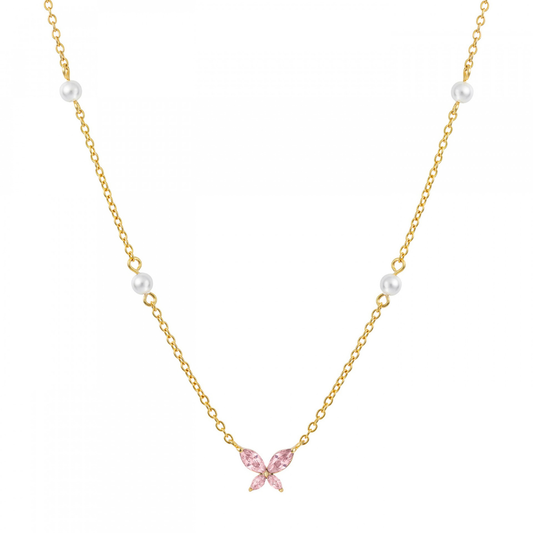 COLAR UNIKE FUN SS26 BUTTERFLY & PEARLS GOLDEN EM PRATA 925