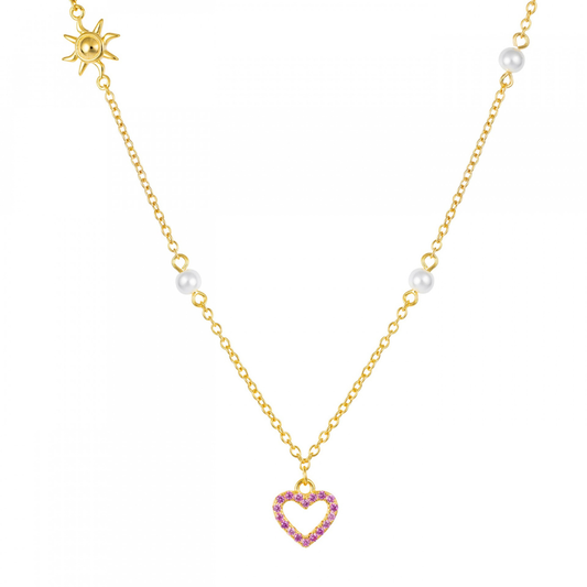 COLAR UNIKE FUN SS26 HEART & SUN GOLDEN EM PRATA 925