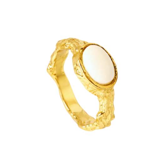 ANEL EM PRATA 925 COM PEDRA OSSO PLAQUEADO A OURO - COULEURS D' ARGENT