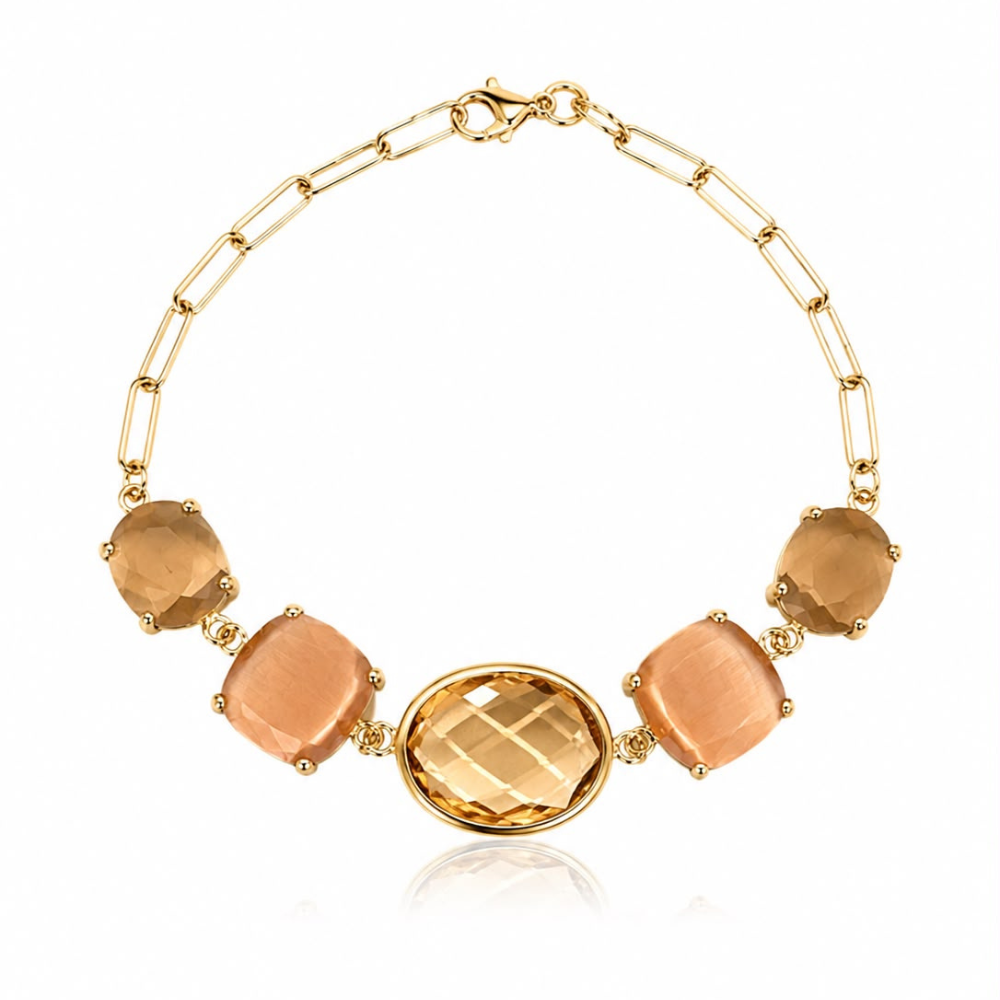 PULSEIRA EM PRATA 925 DOURADA COM PEDRAS DE COR