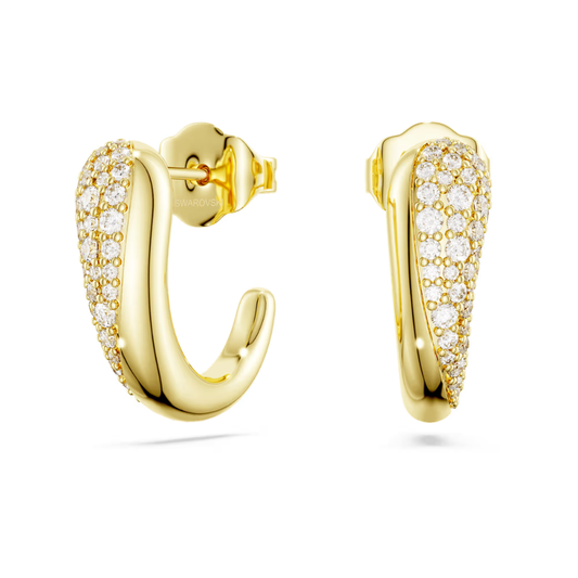 Brincos argola Swarovski Classica Lapidação redonda, Brancos, Prata esterlina, acabamento em ouro de 18 quilates