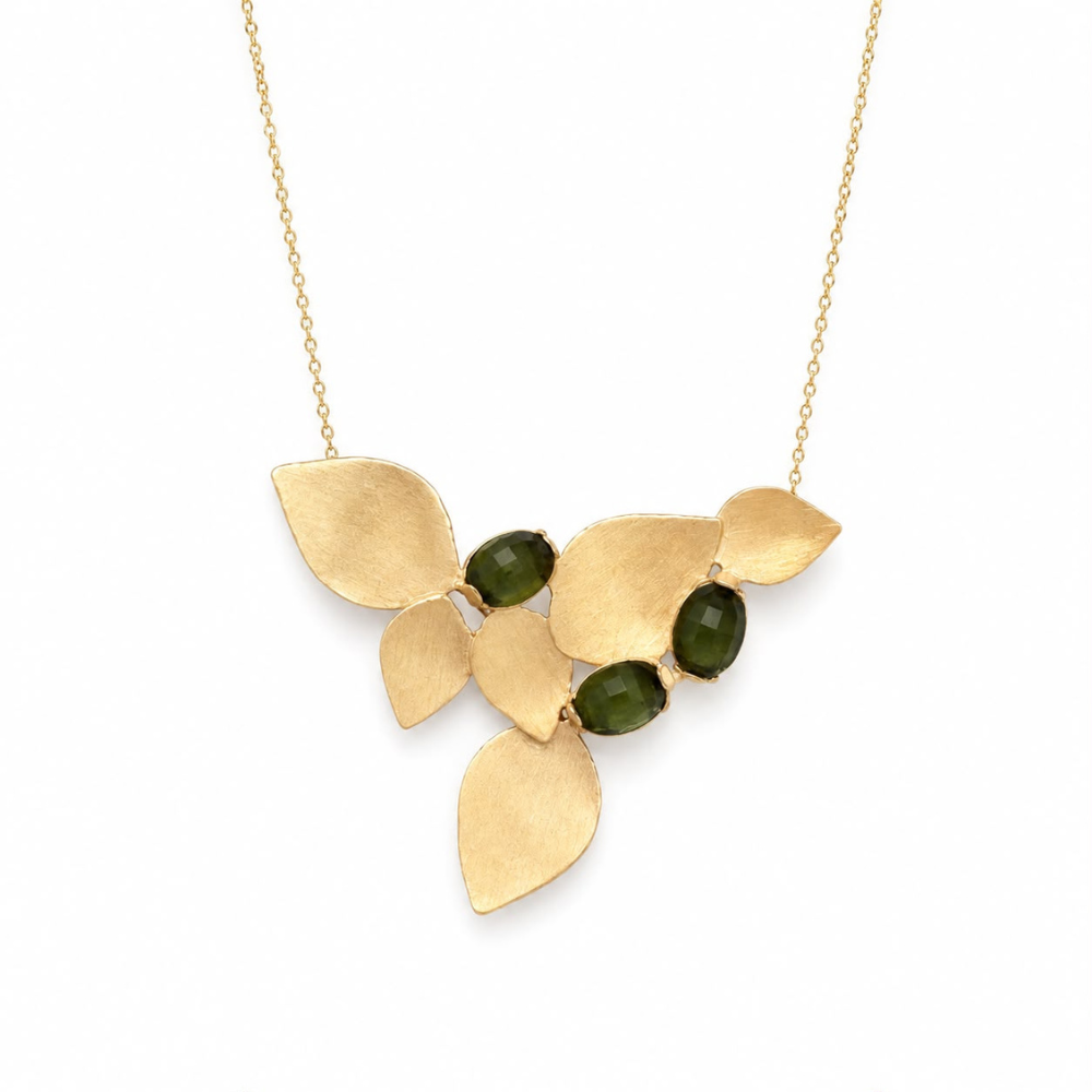 COLAR EM PRATA 925 DOURADA COM PEDRAS VERDES - XAMMA