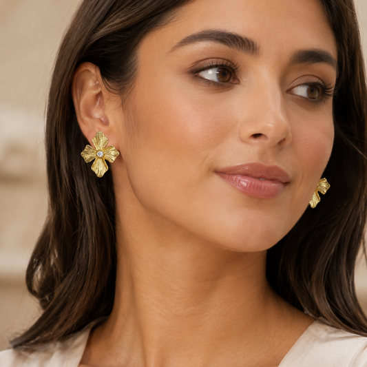 BRINCOS EM PRATA 925% DOURADA C/ ZIRCONIA