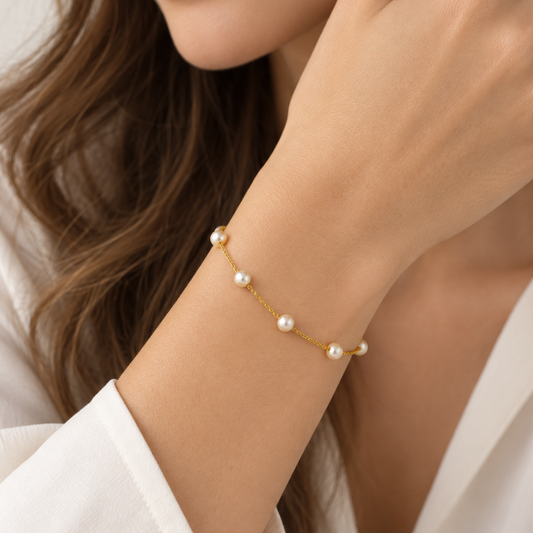 PULSEIRA EM OURO 19.2 COM PÉROLAS
