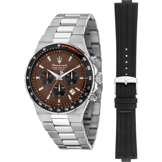 RELOGIO MASERATI HOMEM SFIDA 41MM CHR CHOCO DIA SS BR+BLK ST