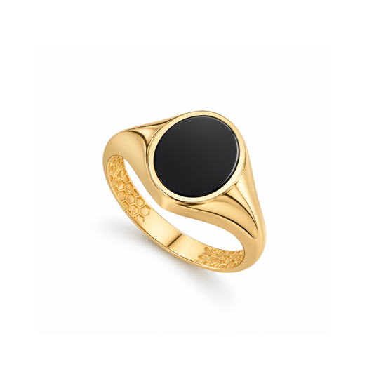 ANEL EM OURO 19,2K HOMEM C/ PEDRA PRETA ( ONIX )