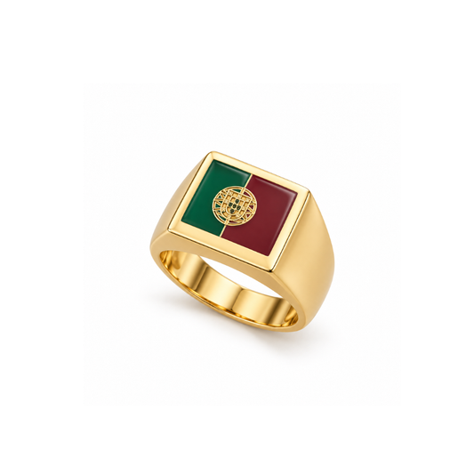 ANEL EM OURO 19,2K BANDEIRA PORTUGUESA ESMALTADA