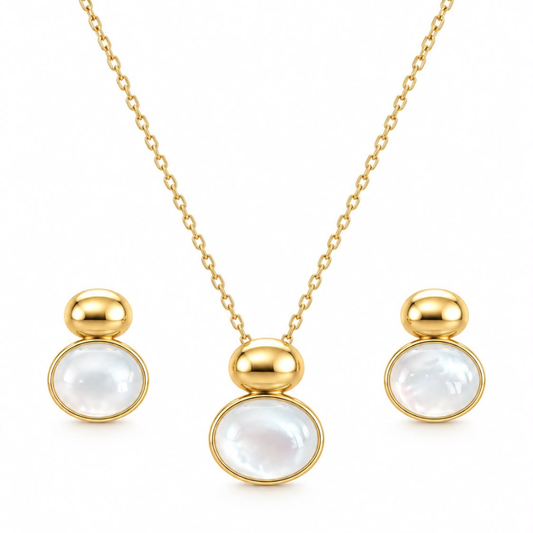 CONJUNTO EM PRATA 925 DOURADA COM MADREPÉROLA