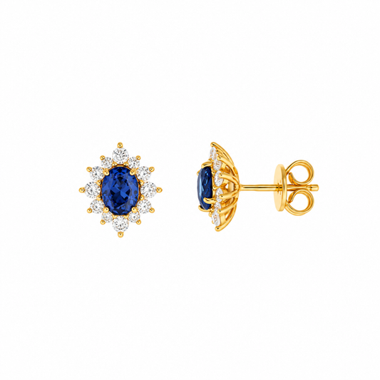 BRINCOS EM PRATA 925% PLAQUEADO A OURO C/ ZIRCONIAS ( AZUL)