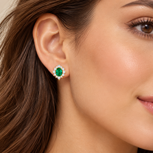 BRINCOS EM PRATA 925% PLAQUEADOS A OURO C/ ZIRCONIAS ( VERDE )