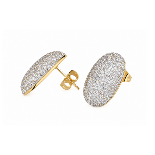 BRINCOS SOVRANI EM BRONZE PLAQUEADO A OURO 18K COM ZIRCONIAS 2CM