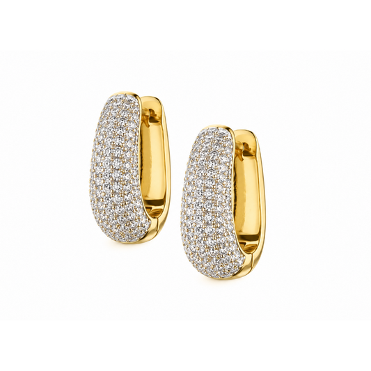 BRINCOS SOVRANI EM BRONZE PLAQUEADO A OURO 18K COM ZIRCONIAS 2CM