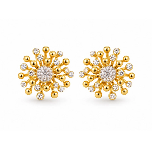 BRINCOS SOVRANI EM BRONZE PLAQUEADO A OURO 18K COM ZIRCONIAS 2CM