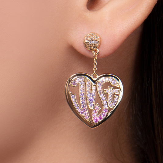 BRINCOS J. CAVALLI LOGO AMORE ROSA DOURADO