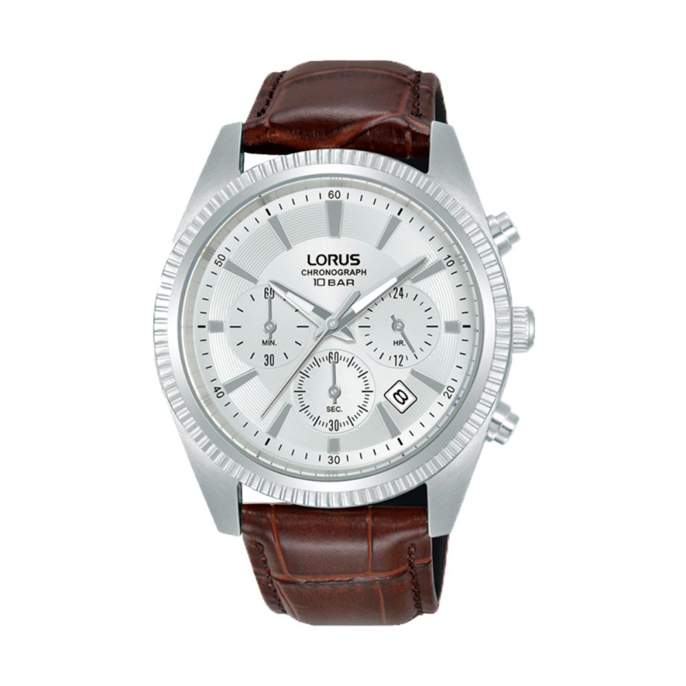 RELÓGIO LORUS HOMEM CLASSIC PELE CASTANHA CRONO MOSTRADOR BRANCO