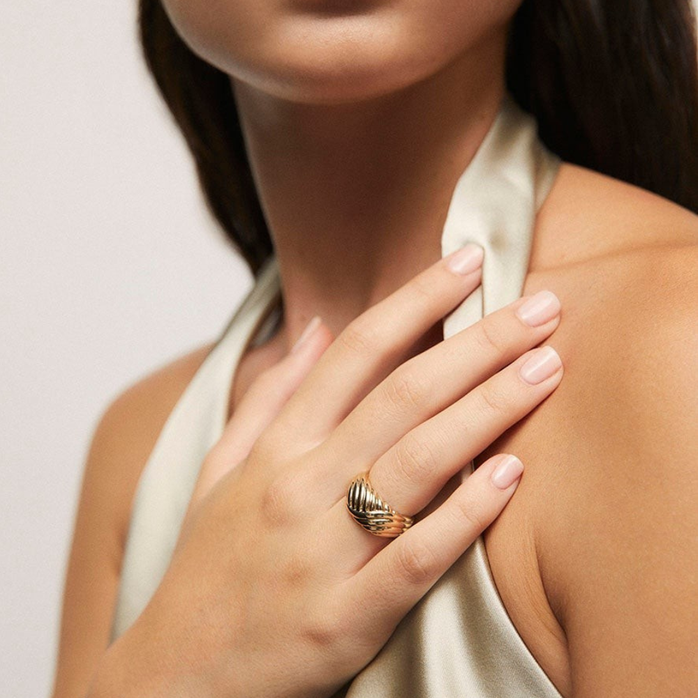 ANEL VIDAL & VIDAL EM BRONZE COM BANHO DE OURO DE 18K