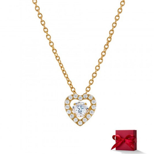 COLAR UNIKE SOLITAIRE HEART PRATA DOURADA 92%/ C/ ZIRCONIAS