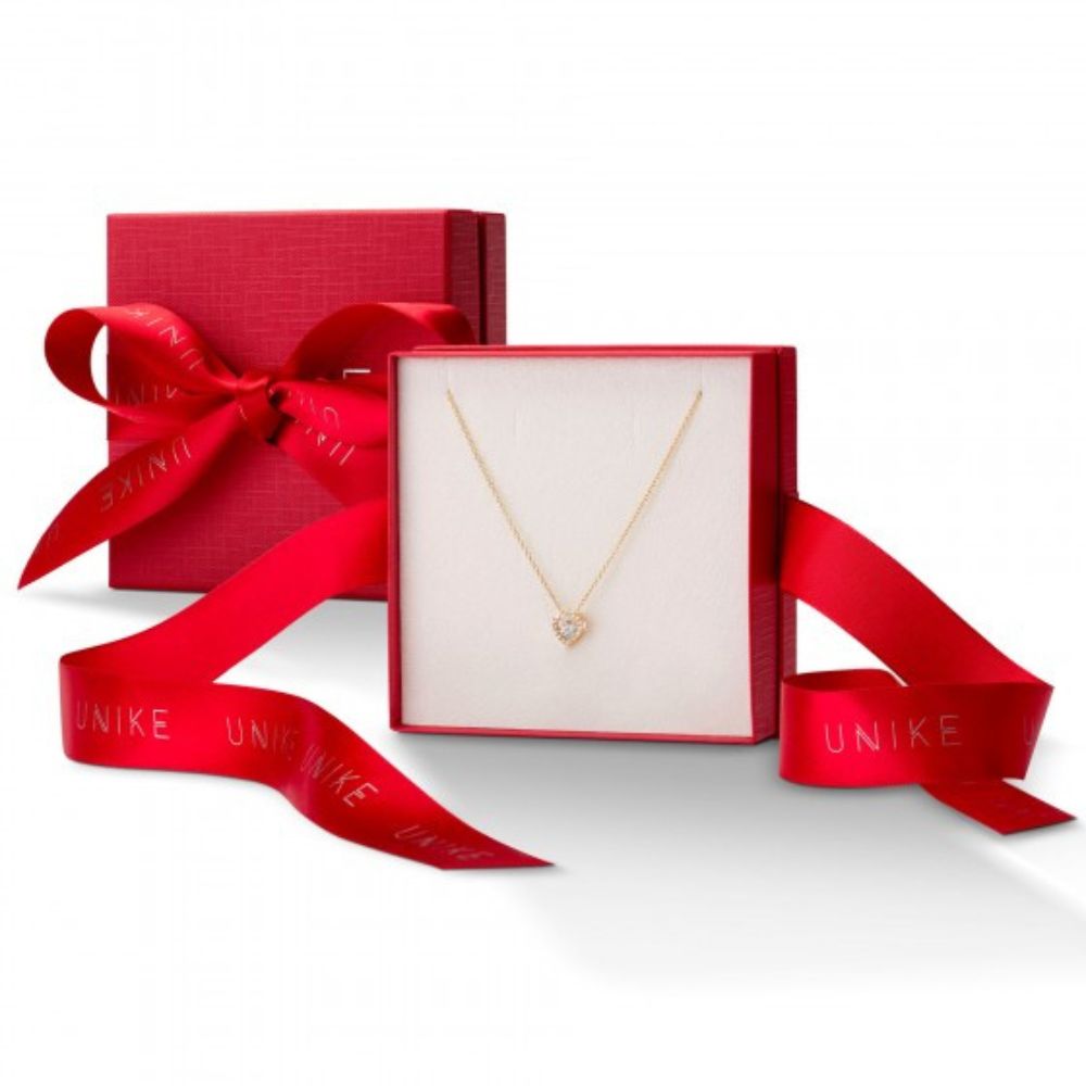 COLAR UNIKE SOLITAIRE HEART PRATA DOURADA 92%/ C/ ZIRCONIAS