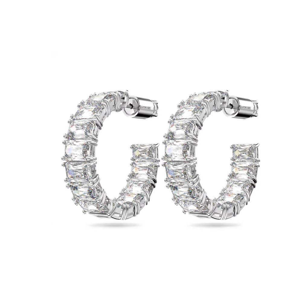 Brincos Swarovski argola Matrix Lapidação octogonal, Brancos, Lacado a ródio